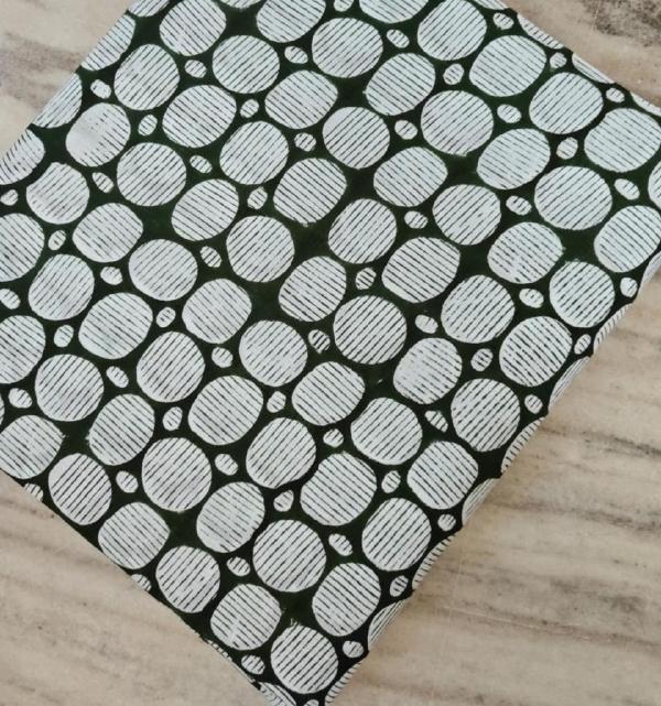 Dark Green Polka Dot Cotton Fabric, Hand Block Print Fabric, Geometric Circle Print, Indian Cotton Yardage, Quilting Sewing Craft Fabric