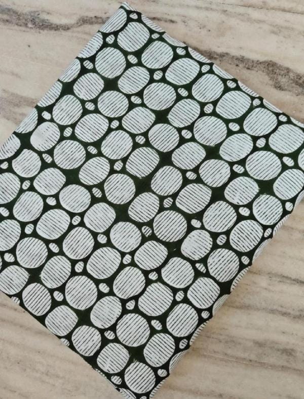 Dark Green Polka Dot Cotton Fabric, Hand Block Print Fabric, Geometric Circle Print, Indian Cotton Yardage, Quilting Sewing Craft Fabric