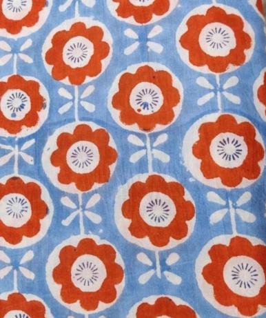 Retro Floral Cotton Fabric, Blue Red Flower Print Fabric, Vintage Style Cotton, Quilting Fabric, Dressmaking Material, Fabric By The Yard