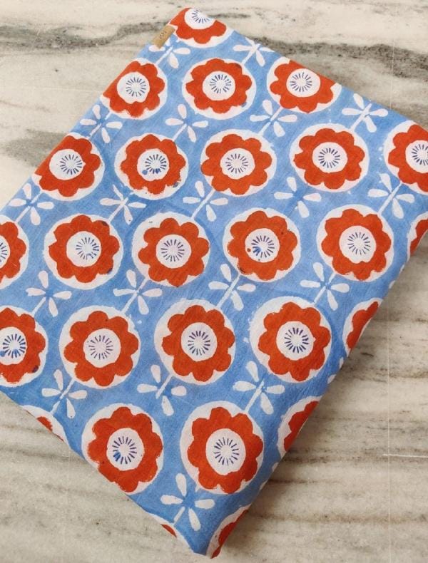 Retro Floral Cotton Fabric, Blue Red Flower Print Fabric, Vintage Style Cotton, Quilting Fabric, Dressmaking Material, Fabric By The Yard