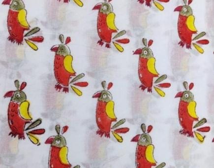 Cute Bird Print Cotton Fabric, Red Yellow Parrot Fabric, Animal Print Cotton, Quilting Fabric, Kids Fabric, Craft Sewing Fabric by The Yard