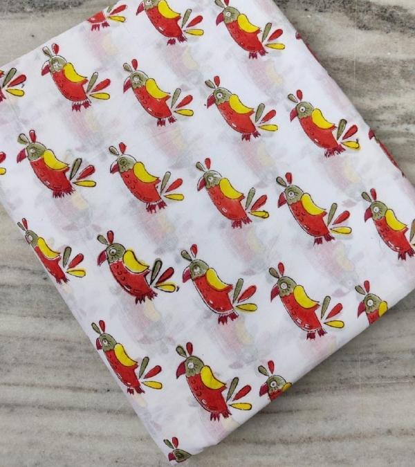 Cute Bird Print Cotton Fabric, Red Yellow Parrot Fabric, Animal Print Cotton, Quilting Fabric, Kids Fabric, Craft Sewing Fabric by The Yard
