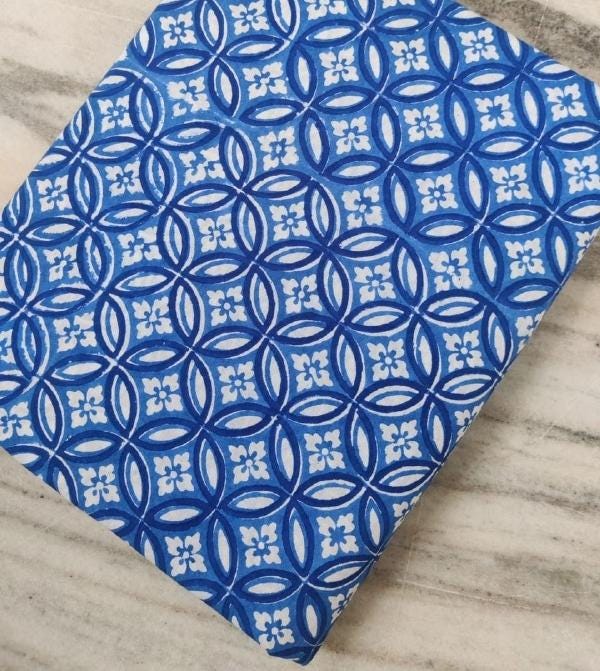 Blue Geometric Cotton Fabric, Tile Pattern Fabric, Indigo Style Cotton, Moroccan Print Fabric, Dressmaking Fabric, Craft Fabric By The Yard