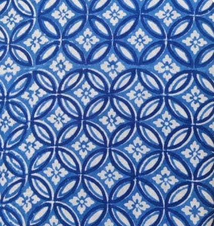 Blue Geometric Cotton Fabric, Tile Pattern Fabric, Indigo Style Cotton, Moroccan Print Fabric, Dressmaking Fabric, Craft Fabric By The Yard