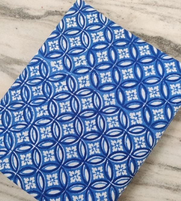 Blue Geometric Cotton Fabric, Tile Pattern Fabric, Indigo Style Cotton, Moroccan Print Fabric, Dressmaking Fabric, Craft Fabric By The Yard