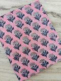 Pink Floral Cotton Fabric, Hand Block Print Fabric, Indian Cotton Textile, Blue White Botanical Fabric, Quilting Sewing Craft Fabric by Yard