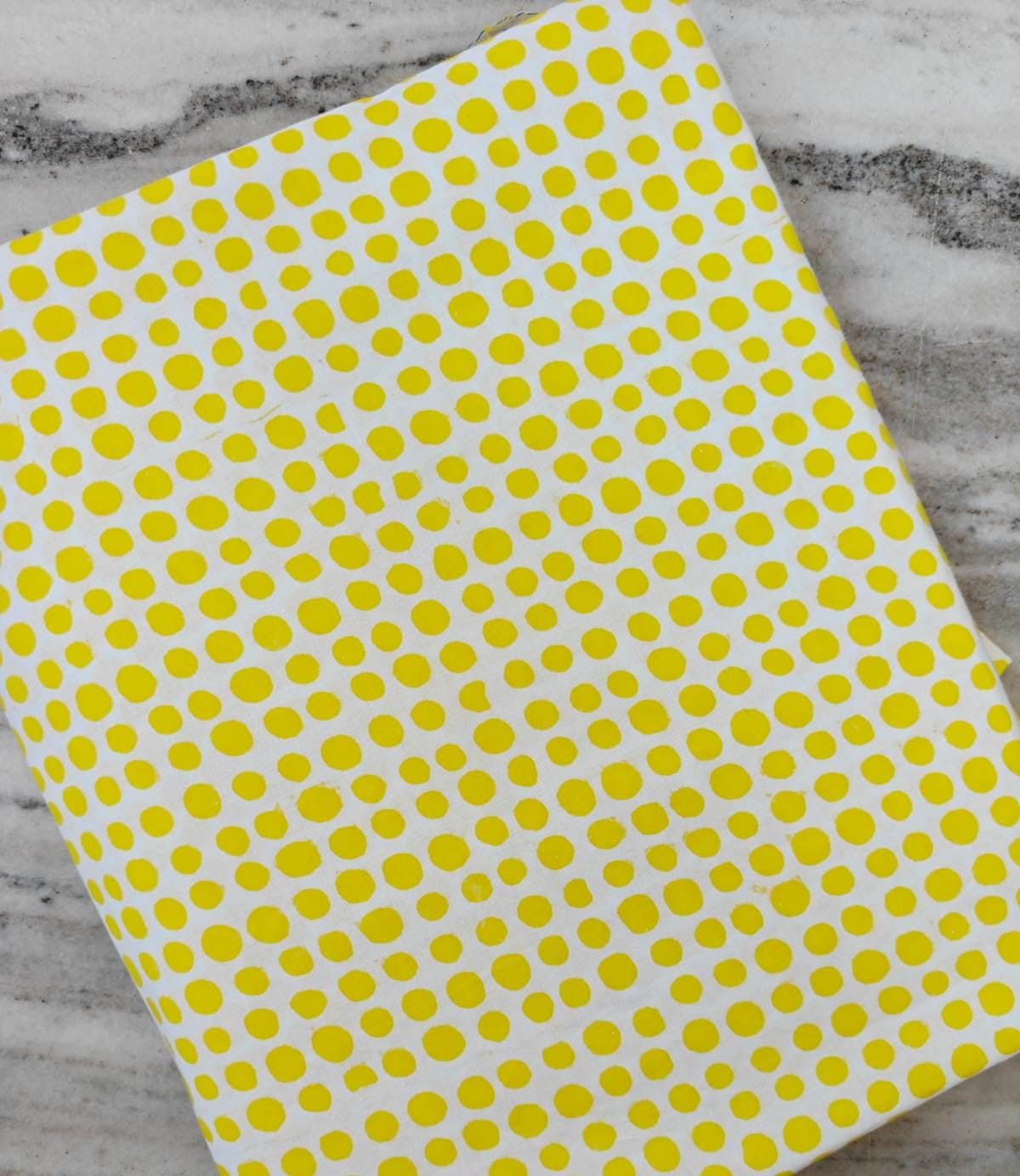 Yellow Polka Dot Cotton Fabric, Bright Yellow Fabric with White Dots, Quilting Cotton, Sewing Fabric, Dressmaking Fabric, Cute Pastel Print