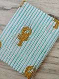 Lobster Stripe Cotton Fabric by the Yard, Aqua White Nautical Coastal Fabric for Quilting, Sewing & Beach House Decor, Dress Making Fabric