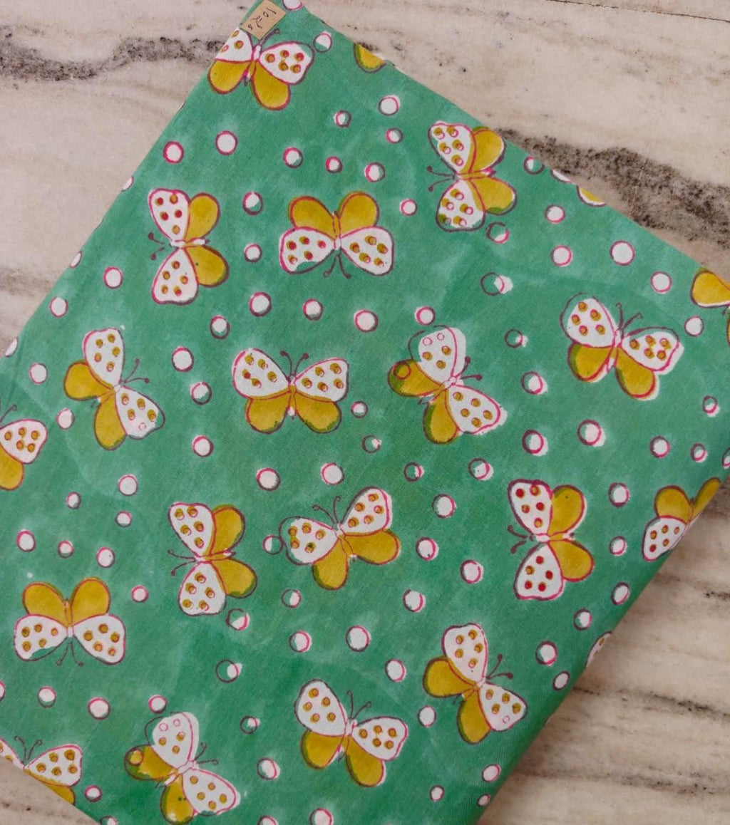 Butterfly Cotton Fabric by the Yard, Green Polka Dot Butterfly Print Fabric, Sewing Craft Fabric, Loose Running Fabric, Table Cover, Napkins