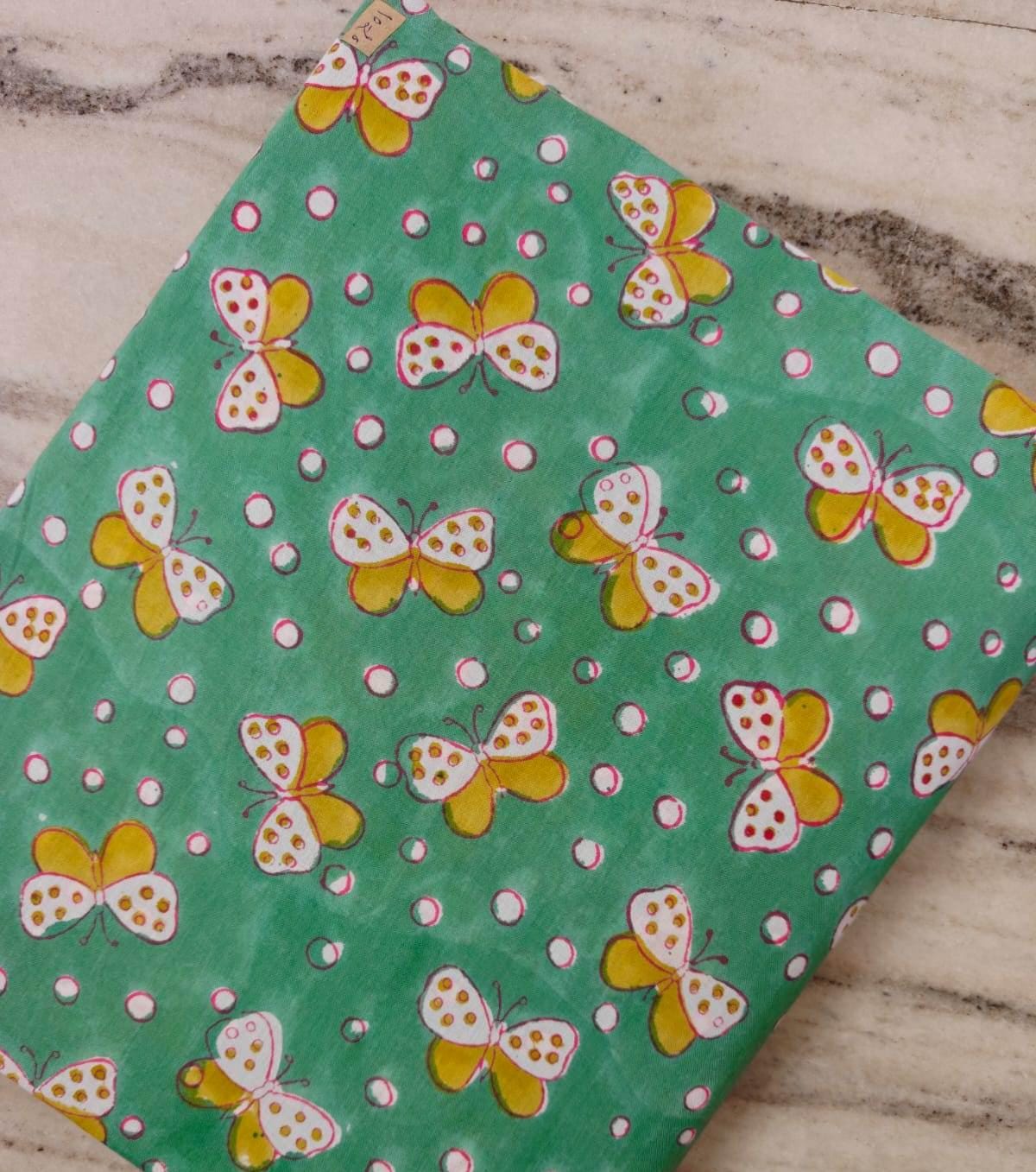 Butterfly Cotton Fabric by the Yard, Green Polka Dot Butterfly Print Fabric, Sewing Craft Fabric, Loose Running Fabric, Table Cover, Napkins