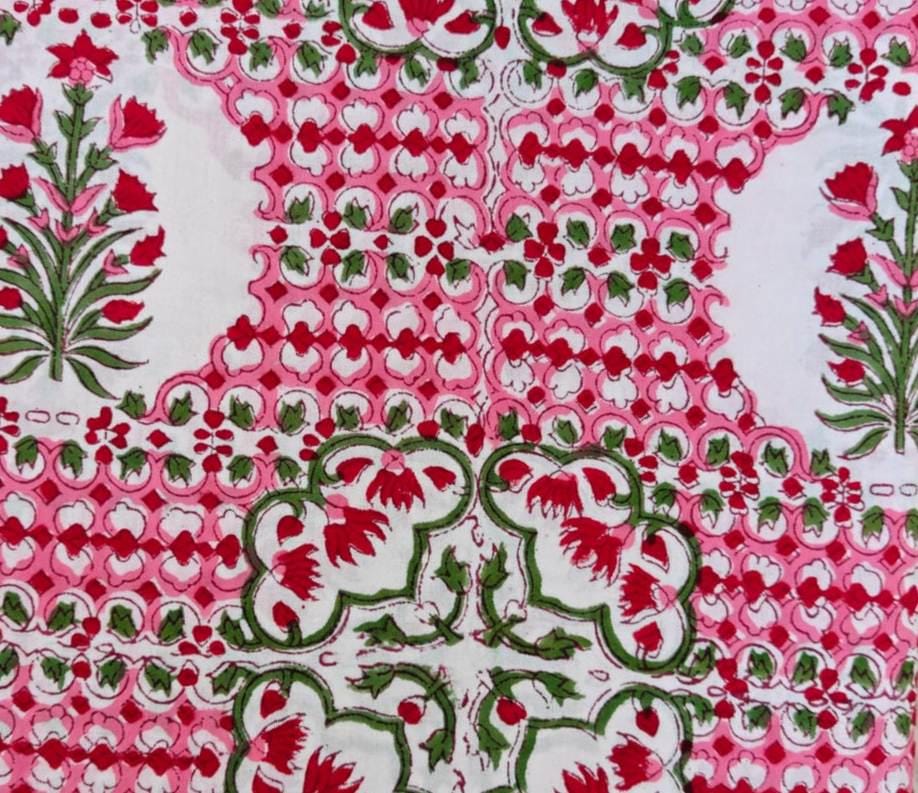 Pink Floral Cotton Fabric by the Yard, Indian Block Print Fabric, Soft Quilting Sewing Craft Dressmaking, Napkins Fabric, Loose Fabric