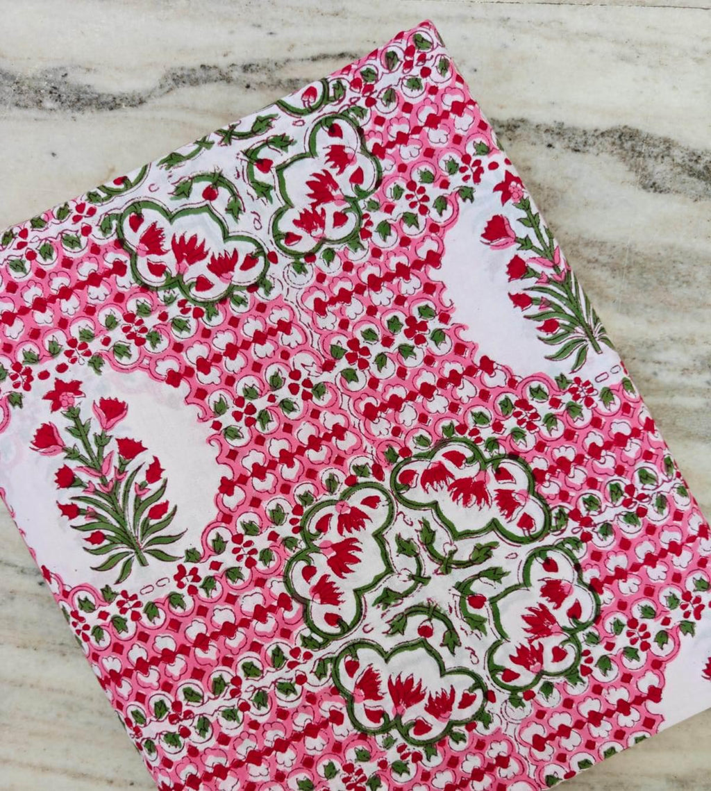 Pink Floral Cotton Fabric by the Yard, Indian Block Print Fabric, Soft Quilting Sewing Craft Dressmaking, Napkins Fabric, Loose Fabric