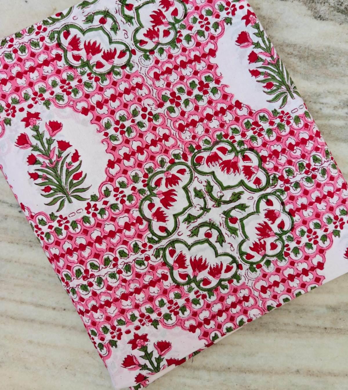 Pink Floral Cotton Fabric by the Yard, Indian Block Print Fabric, Soft Quilting Sewing Craft Dressmaking, Napkins Fabric, Loose Fabric