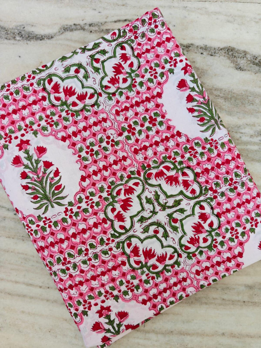 Pink Floral Cotton Fabric by the Yard, Indian Block Print Fabric, Soft Quilting Sewing Craft Dressmaking, Napkins Fabric, Loose Fabric