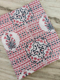 Hand Block Print Cotton Fabric by The Yard, Pink Floral Indian Cotton Fabric, Soft Lightweight Sewing Fabric for Dresses Making Loose Fabric