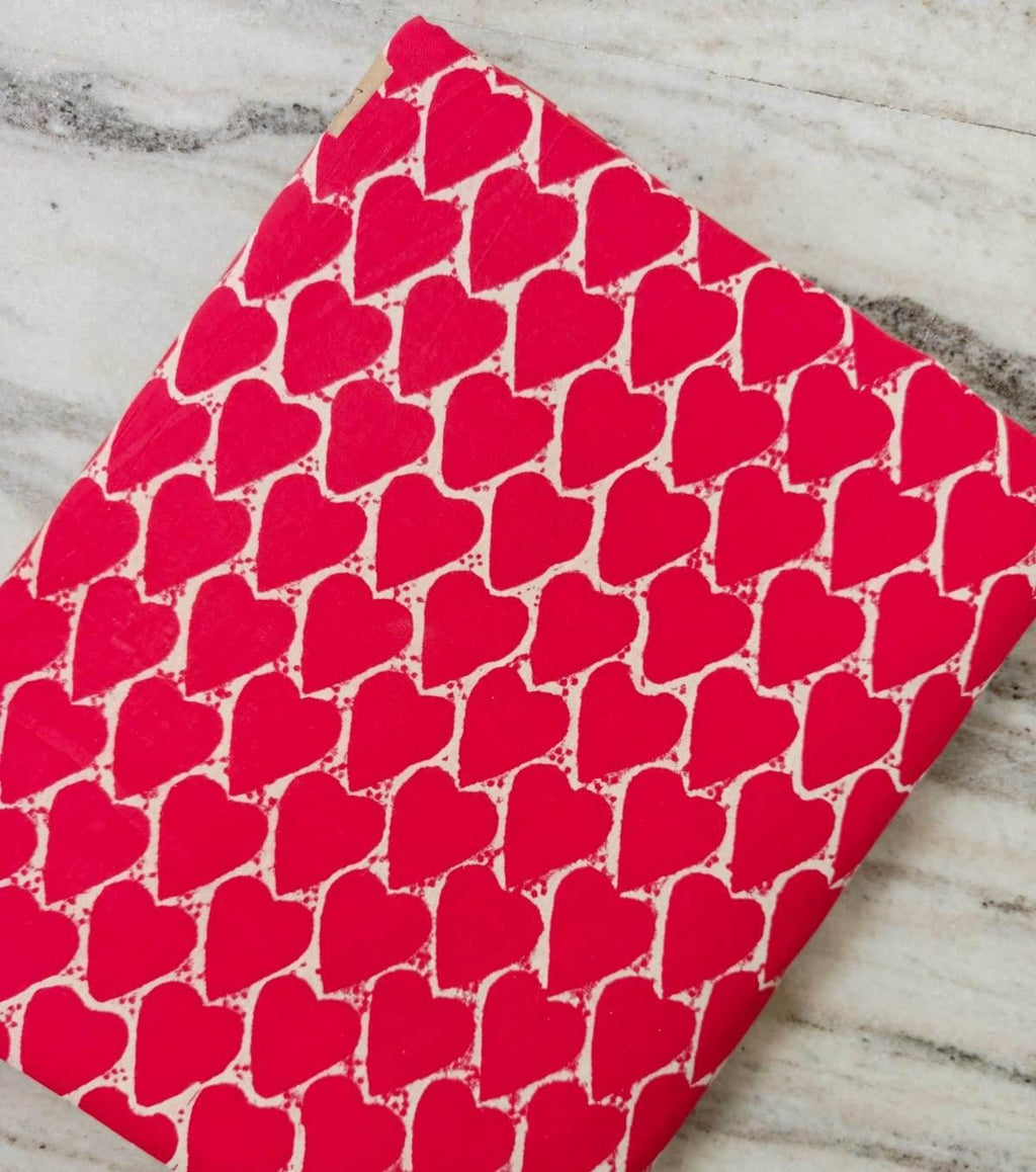 Heart Print Cotton Fabric by Yard, Pink Valentine Cotton Fabric, Soft Lightweight Fabric for Sewing Quilting Crafts and Apparel Loose Fabric