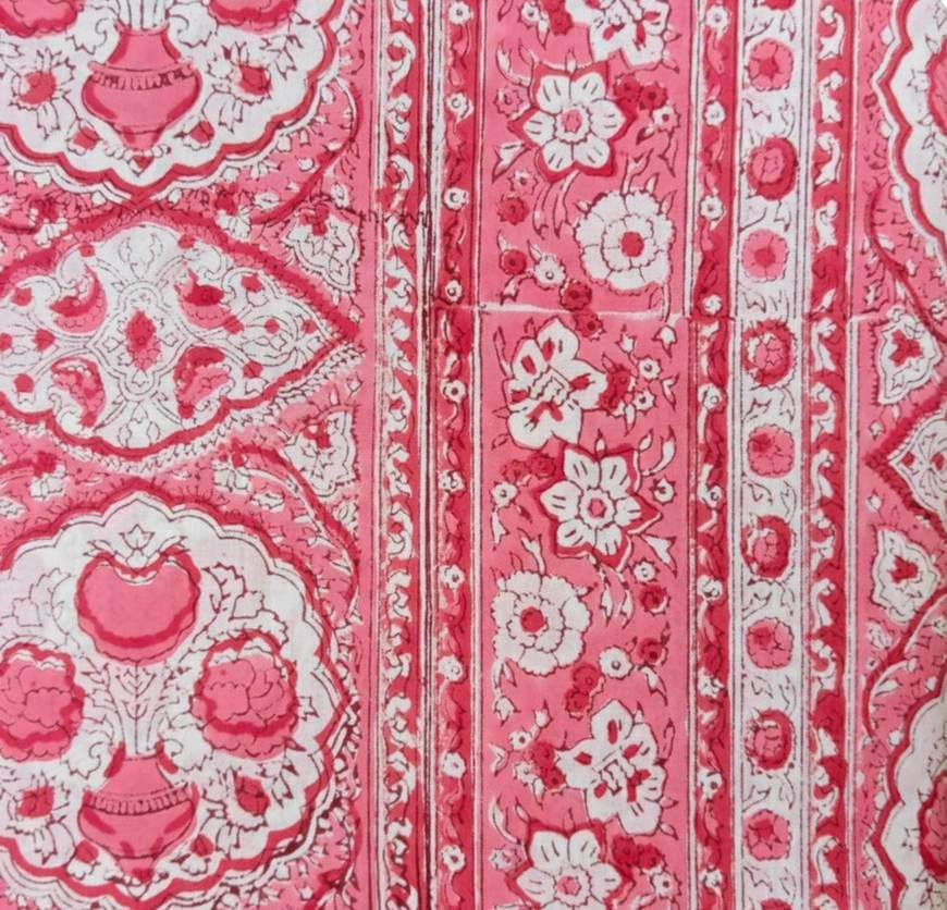 Pink Floral Cotton Fabric by Yard, Indian Block Print Fabric, Soft Lightweight Fabric for Sewing Quilting Dresses and Crafts, Loose Fabric