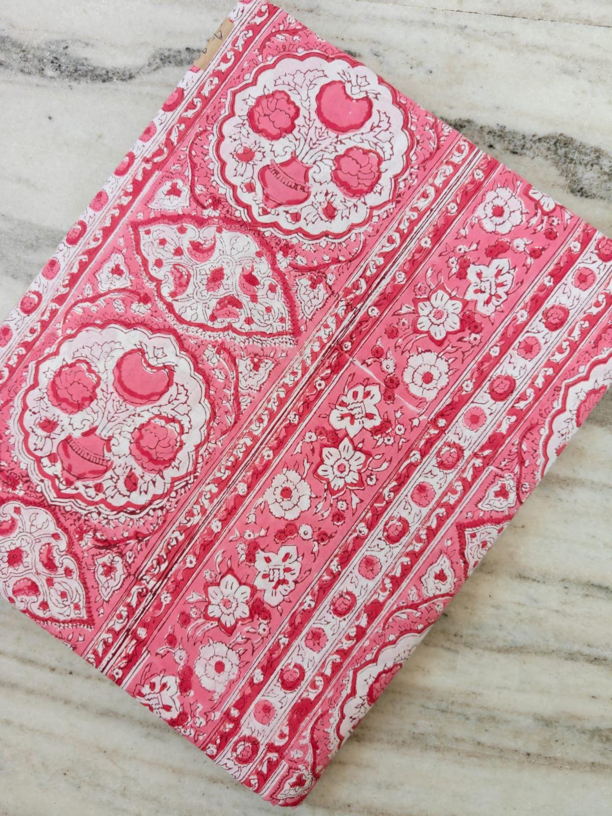 Pink Floral Cotton Fabric by Yard, Indian Block Print Fabric, Soft Lightweight Fabric for Sewing Quilting Dresses and Crafts, Loose Fabric