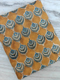 Hand Block Print Cotton Fabric by Yard, Mustard Blue Floral Boota Fabric, Indian Cotton Fabric, Handmade Fabric for Sewing Dresses Crafts