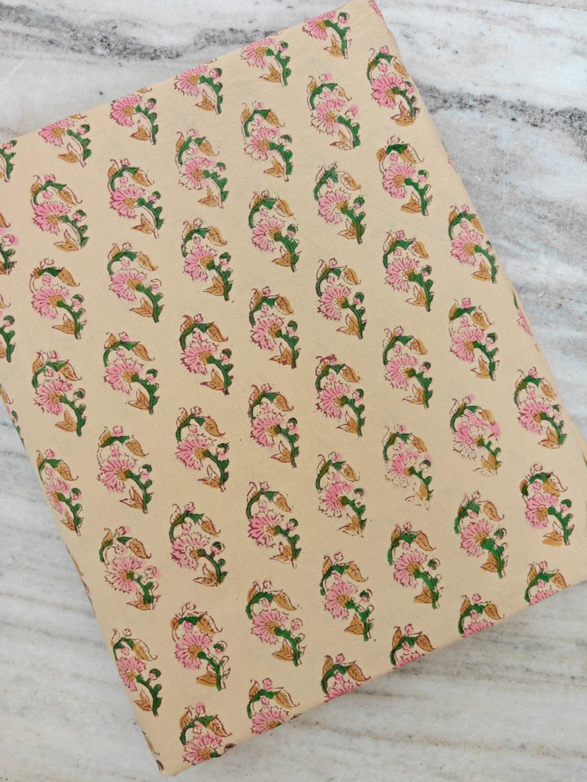 Hand Block Print Cotton Fabric by Yard, Pink Floral Booti Cotton Fabric, Indian Handmade Fabric for Sewing Quilting Dresses and Crafts