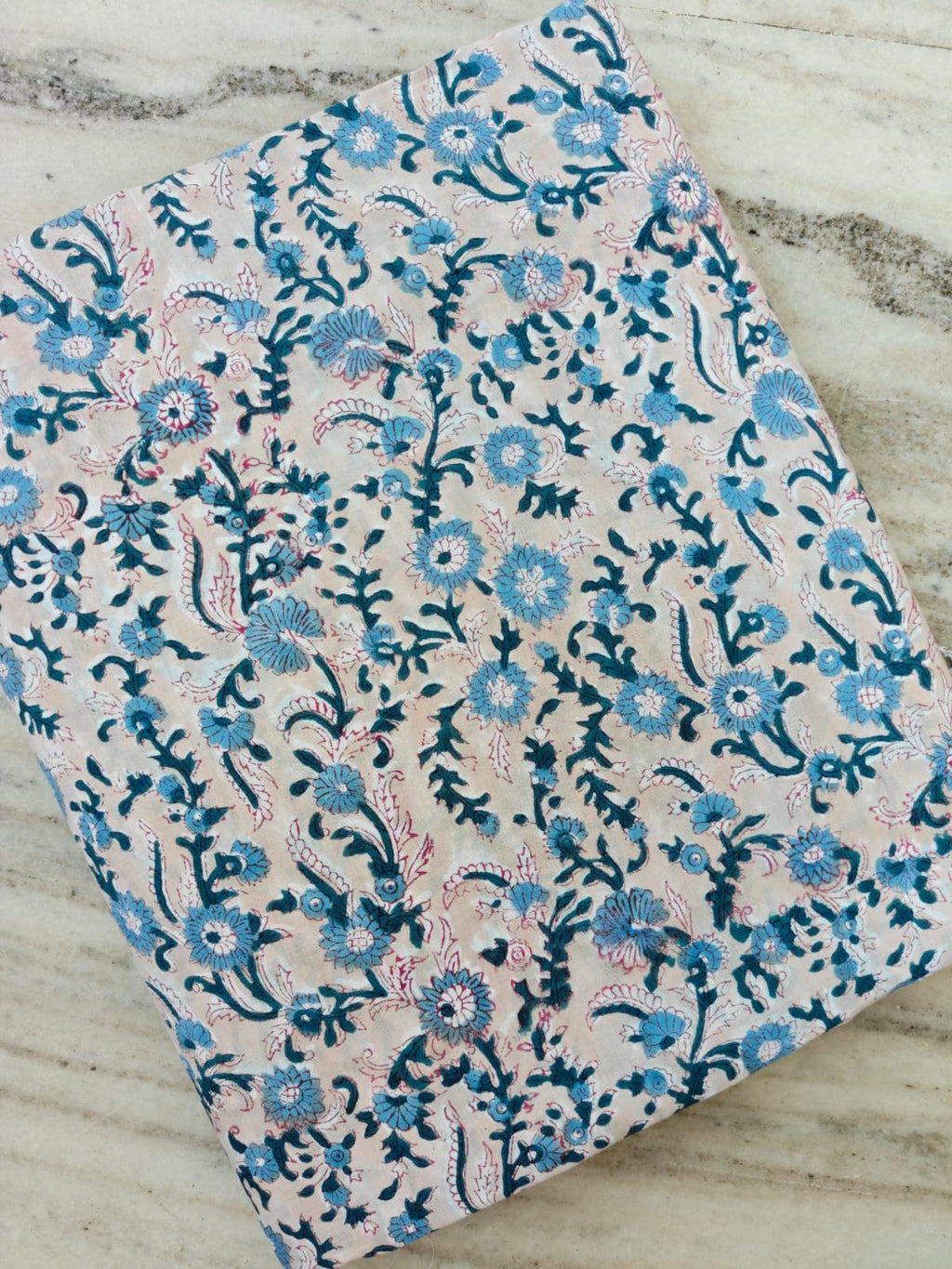 Blue Floral Cotton Fabric by Yard, Indian Hand Block Print Fabric, Soft Lightweight Cotton for Sewing Quilting Dress Making Fabric, Napkins