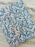 Blue Floral Cotton Fabric by Yard, Indian Hand Block Print Fabric, Soft Lightweight Cotton for Sewing Quilting Dress Making Fabric, Napkins