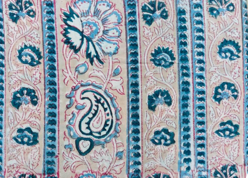 Blue Paisley Floral Cotton Fabric by Yard, Indian Hand Block Print Cotton Fabric, Soft Sewing Fabric for Quilting Dressmaking Cotton Textile