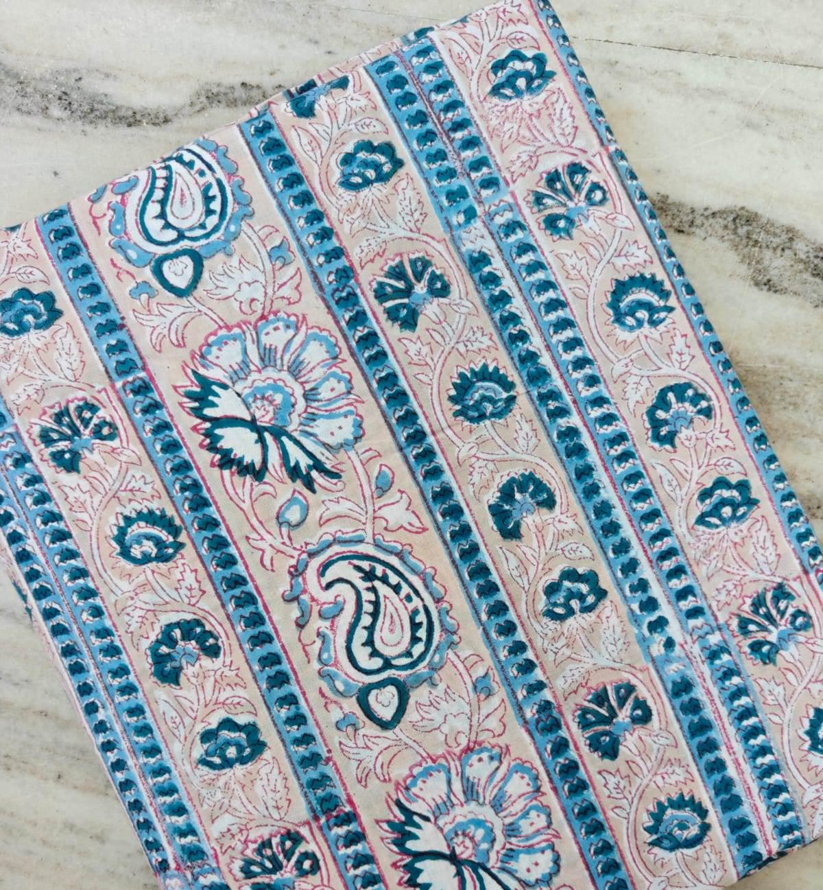 Blue Paisley Floral Cotton Fabric by Yard, Indian Hand Block Print Cotton Fabric, Soft Sewing Fabric for Quilting Dressmaking Cotton Textile