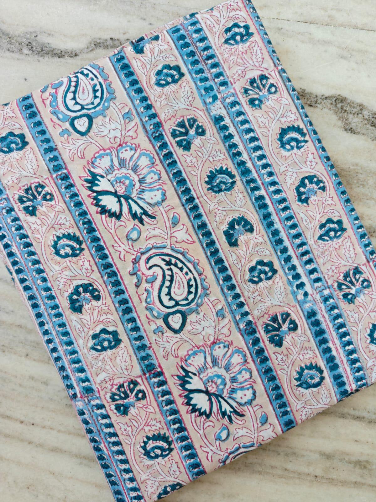 Blue Paisley Floral Cotton Fabric by Yard, Indian Hand Block Print Cotton Fabric, Soft Sewing Fabric for Quilting Dressmaking Cotton Textile