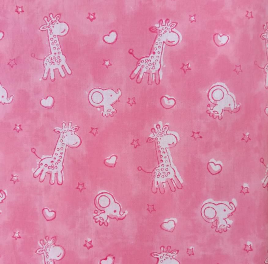 Pink Giraffe and Elephant Cotton Fabric by the Yard, Cute Baby Animal Quilting Fabric, Nursery Sewing, Kids Cotton Print, Running Fabric