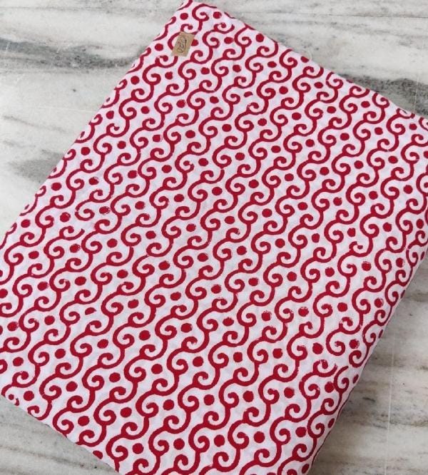 Red White Cotton Fabric by Yard, Hand Block Print Fabric, Indian Printed Cotton Textile, Quilting Sewing Craft Fabric, Boho Dressmaking
