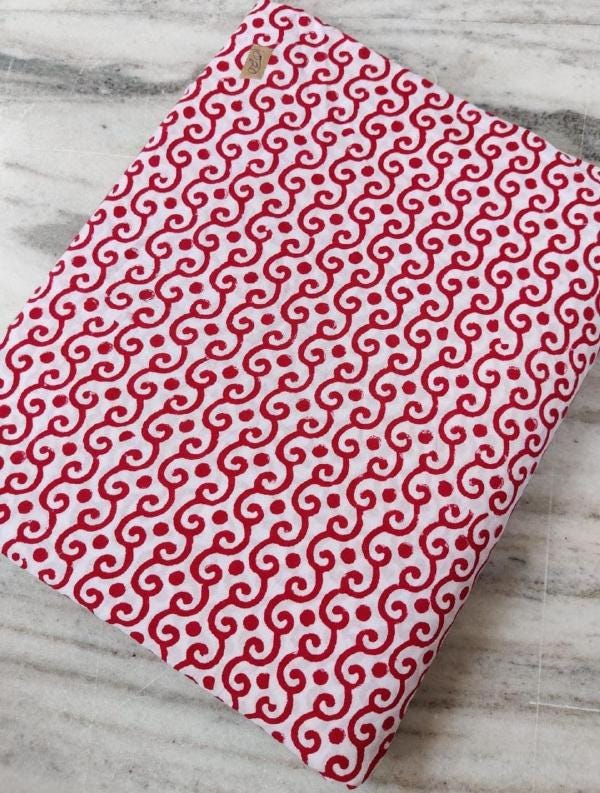 Red White Cotton Fabric by Yard, Hand Block Print Fabric, Indian Printed Cotton Textile, Quilting Sewing Craft Fabric, Boho Dressmaking