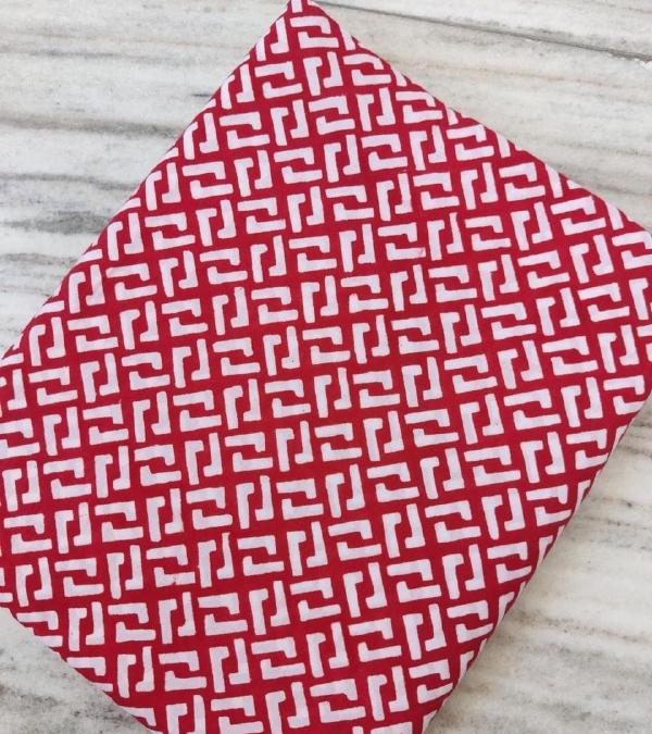 Red Geometric Cotton Fabric by Yard, Hand Block Print Fabric, Indian Cotton Textile, Quilting Sewing Craft Fabric, Modern Boho Home Decor