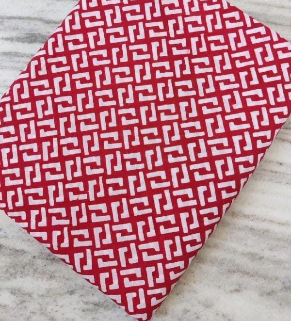 Red Geometric Cotton Fabric by Yard, Hand Block Print Fabric, Indian Cotton Textile, Quilting Sewing Craft Fabric, Modern Boho Home Decor