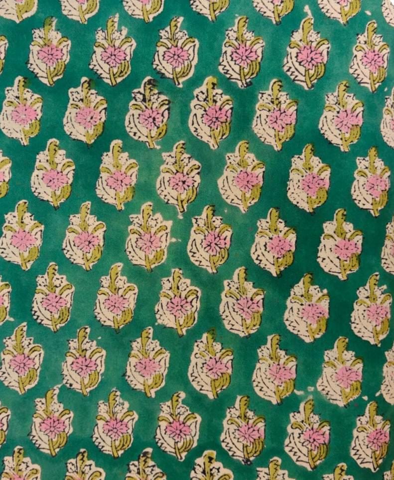 Teal Floral Buti Cotton Fabric by Yard, Hand Block Print Indian Cotton Fabric, Small Booti Fabric for Sewing Quilting Crafts, Napkins, Cover