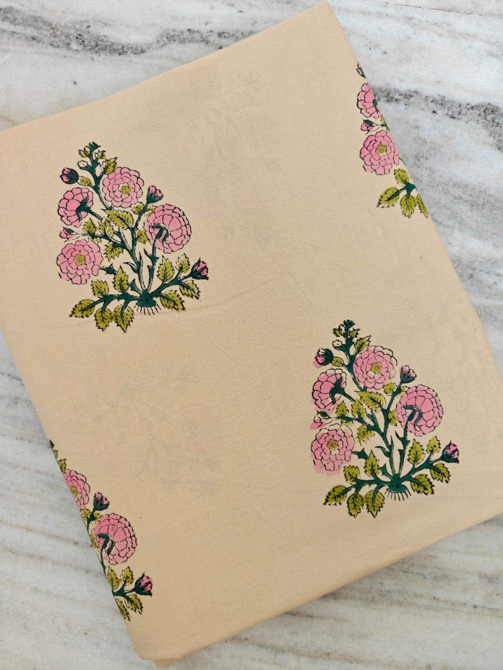 Hand Block Print Cotton Fabric, Beige Floral Cotton Fabric, Soft Indian Printed Fabric for Dresses, Quilting & Crafts, Table Cover, Napkins