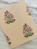 Hand Block Print Cotton Fabric, Beige Floral Cotton Fabric, Soft Indian Printed Fabric for Dresses, Quilting & Crafts, Table Cover, Napkins