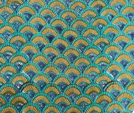 Geometric Print Cotton Fabric | Turquoise Fan Pattern Cotton Fabric | Soft Printed Fabric for Sewing, Quilting & Crafts Loose Running Fabric