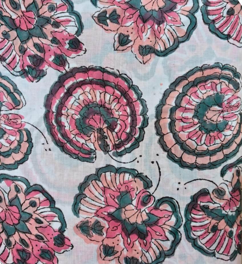 Indian Hand Block Print Cotton Fabric By Yard, Pink Floral Fabric, Soft Sewing Fabric, Quilting Material, Sanganeri Cotton Textile, Napkins