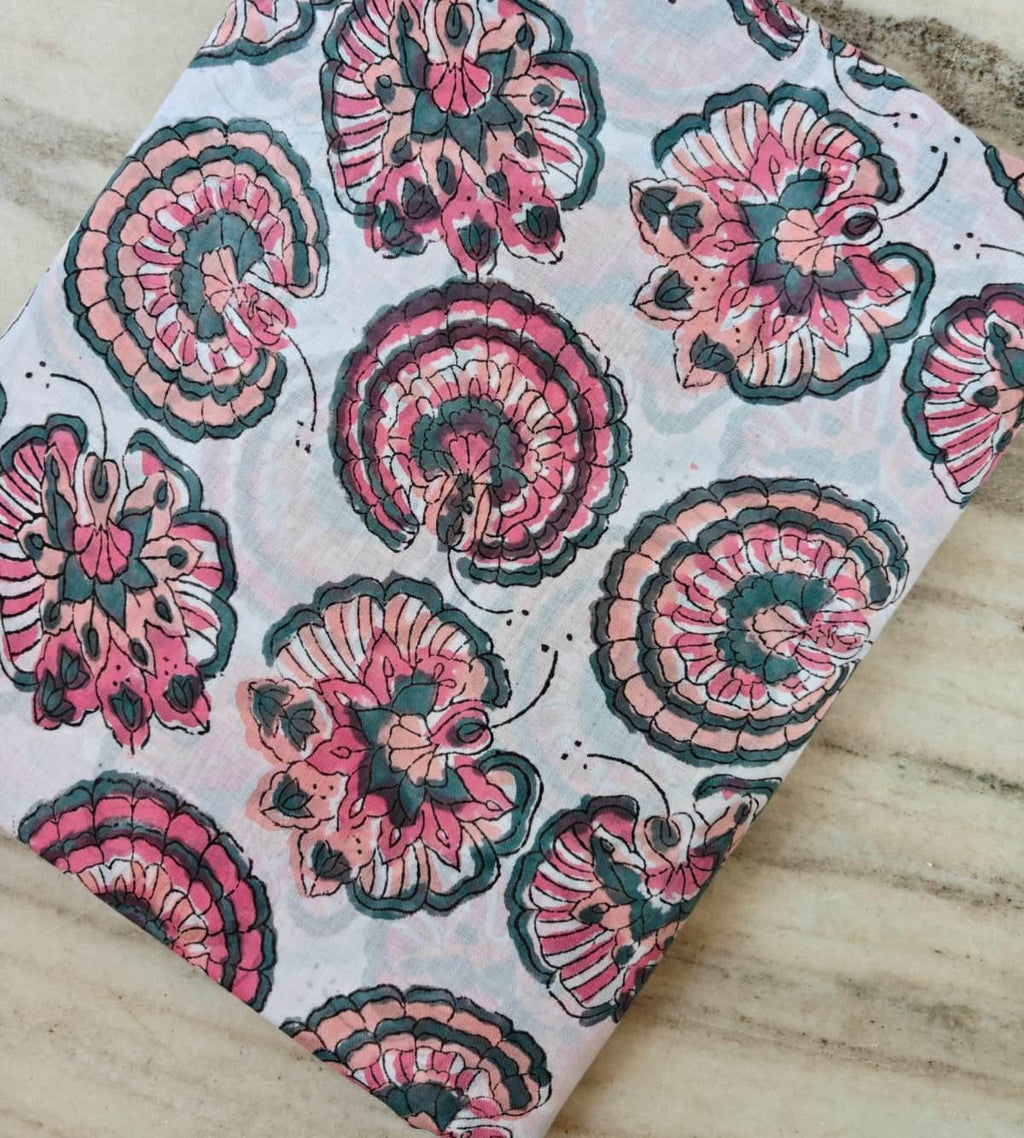 Indian Hand Block Print Cotton Fabric By Yard, Pink Floral Fabric, Soft Sewing Fabric, Quilting Material, Sanganeri Cotton Textile, Napkins