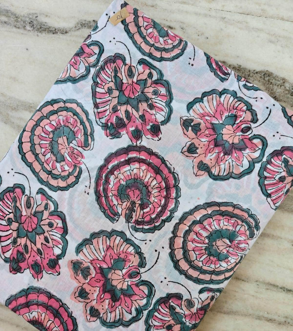 Indian Hand Block Print Cotton Fabric By Yard, Pink Floral Fabric, Soft Sewing Fabric, Quilting Material, Sanganeri Cotton Textile, Napkins