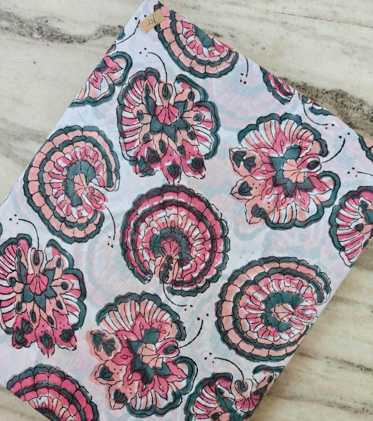 Indian Hand Block Print Cotton Fabric By Yard, Pink Floral Fabric, Soft Sewing Fabric, Quilting Material, Sanganeri Cotton Textile, Napkins