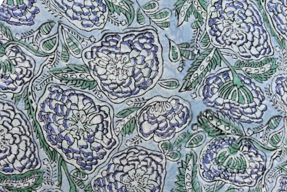 Blue Floral Cotton Fabric by Yard Indian Hand Block Print Fabric Soft Lightweight Cotton Fabric for Quilting Dressmaking Boho Craft Textile