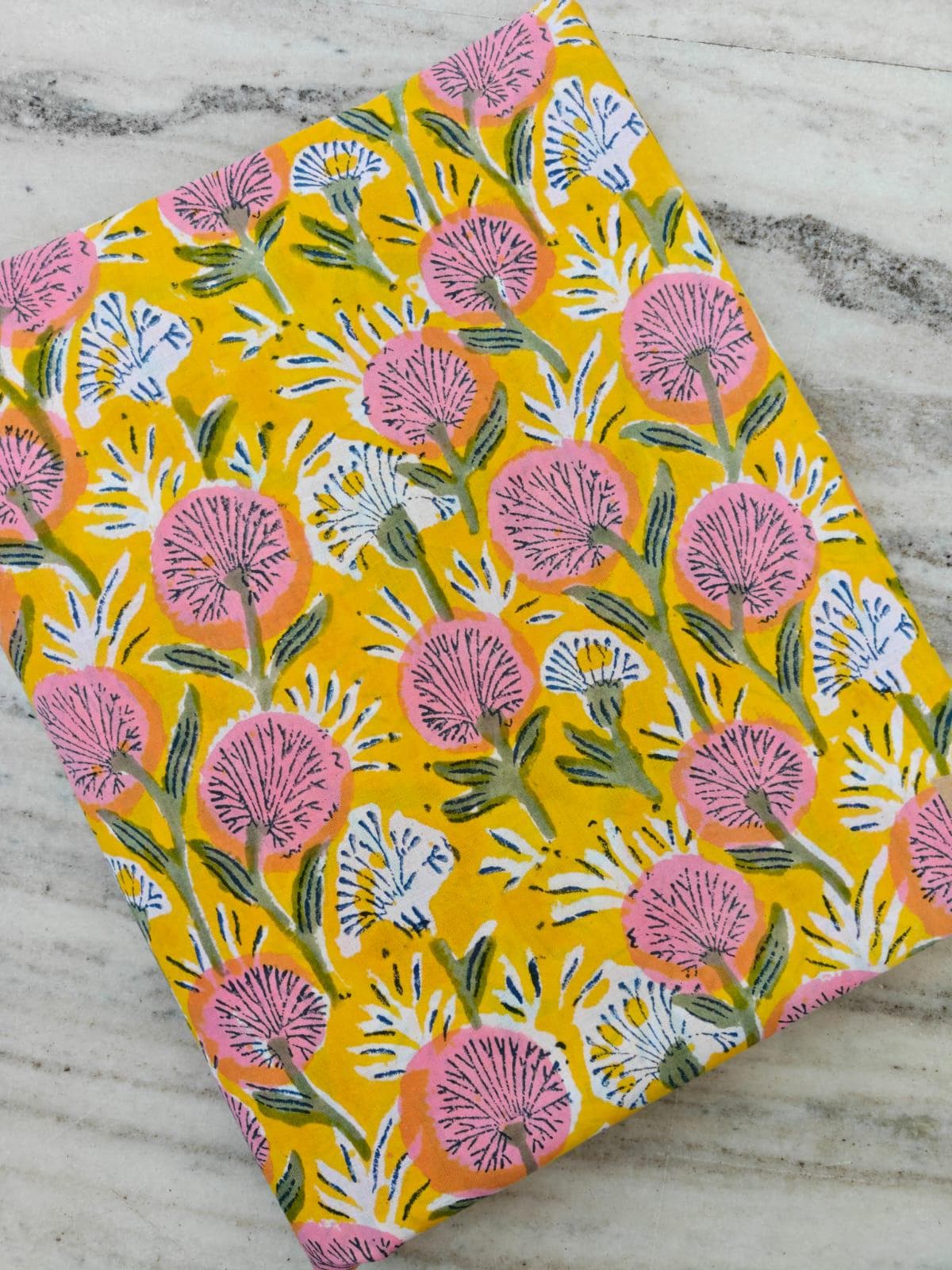 Yellow Color Indian Hand Block Print Fabric, Floral 100% Cotton Quilting Fabric By The Yard, Dressmaking Fabric, Napkins Fabric Loose Fabric