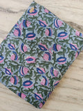 Blue Pink Floral Hand Block Print Cotton Fabric by Yard, Indian Cotton Fabric for Sewing, Dresses, Quilting & Crafts, Loose Running Fabric