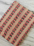 Peach Floral Stripe Fabric, Hand Block Print Cotton Fabric by The Yard, Indian Handmade Cotton Textile for Sewing Quilting Craft Decor