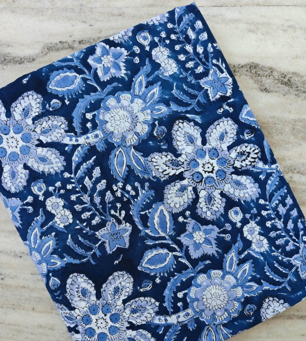 Indigo Blue Floral Cotton Fabric By Yard, Hand Block Print Indian Fabric, Quilting Sewing Dressmaking Boho Fabric, Home Decor, Personlized