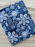 Indigo Blue Floral Cotton Fabric By Yard, Hand Block Print Indian Fabric, Quilting Sewing Dressmaking Boho Fabric, Home Decor, Personlized