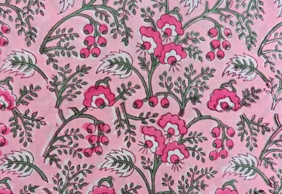 Soft Cotton Pink Hand Block Print Fabric, Loose Running Fabric, Quilting Sewing For Dressmkaing Fabric, Home Decor, Napkins, Table Cover