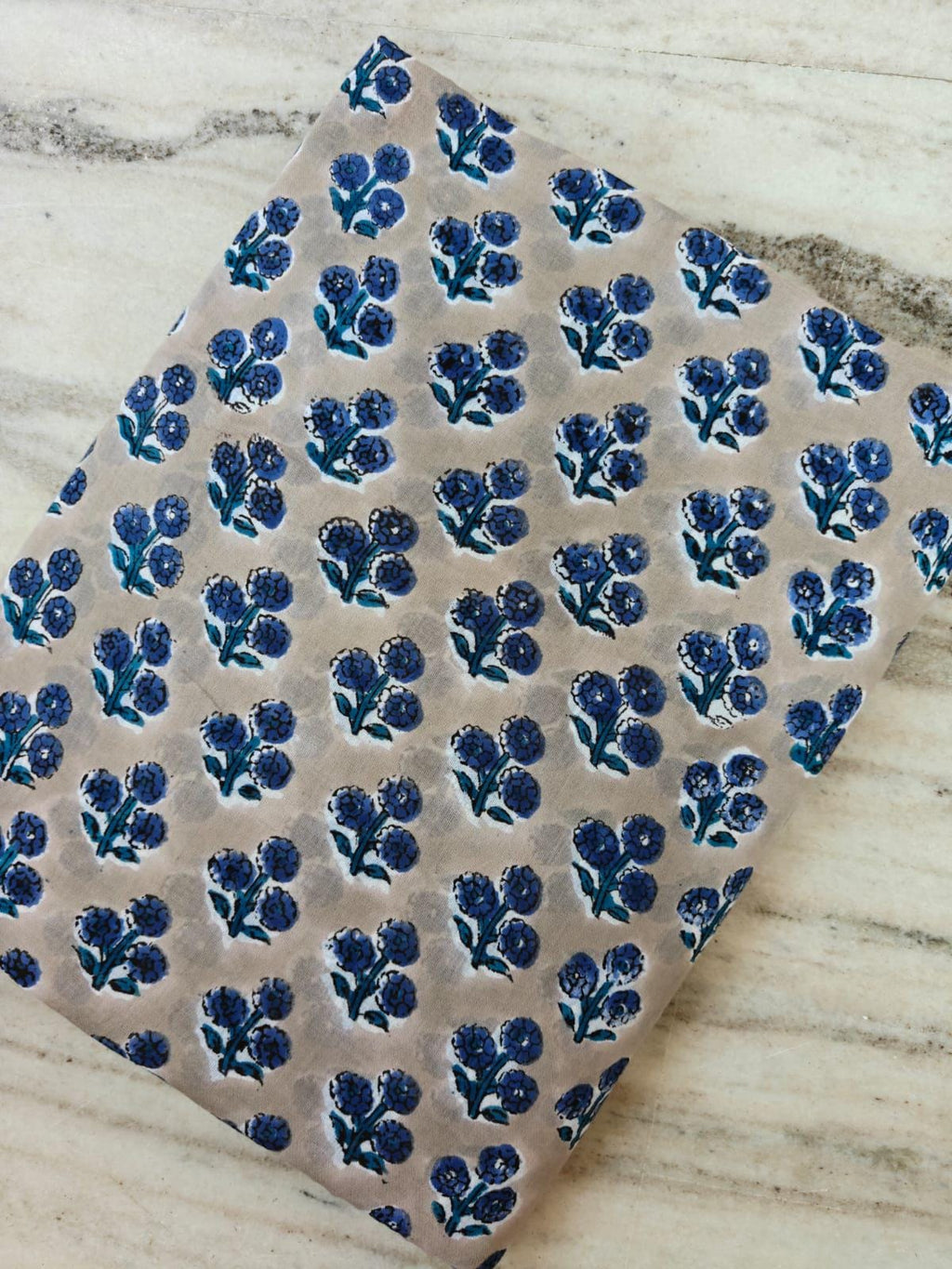 Blue Floral Hand Block Print Cotton Fabric by the Yard, Indian Lightweight Cotton Fabric for Sewing Dressmaking Napkins Fabric, Loose Fabric